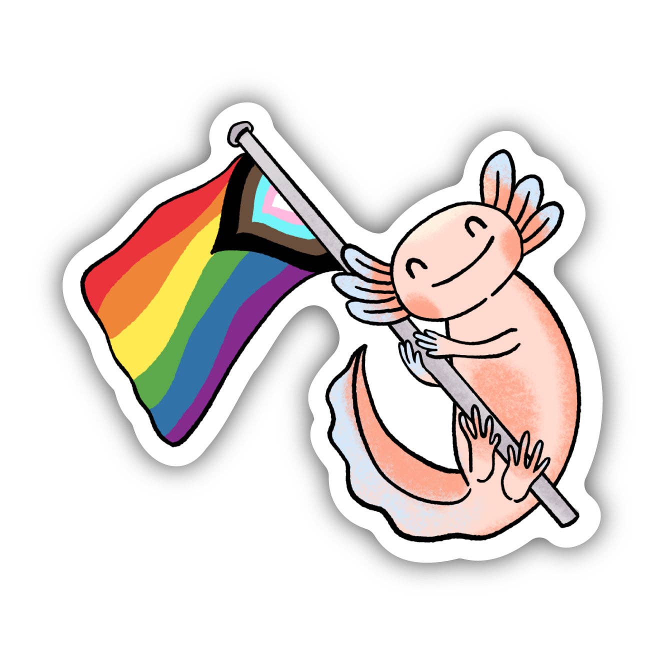 Sticker - Axolotl With Progress Pride Flag