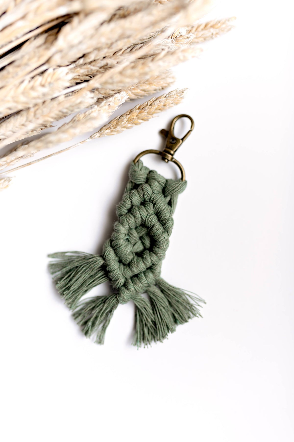 Boho Macrame Keychain With Tassel | Handmade Wristlet Keyring & Bracelet | Cotton & Zinc Alloy | Green
