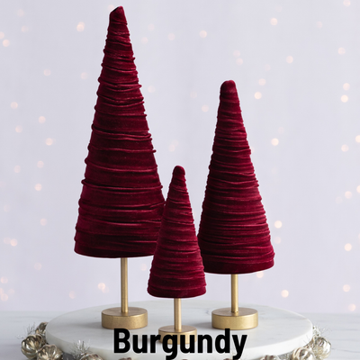 Handmade Pedestal Velvet Trees BURGUNDY (three sizes)