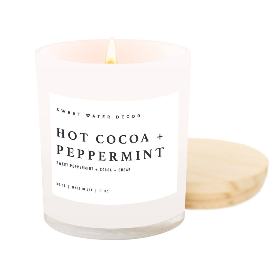 Hot Cocoa and Peppermint Soy Candle - White Jar - 11 oz