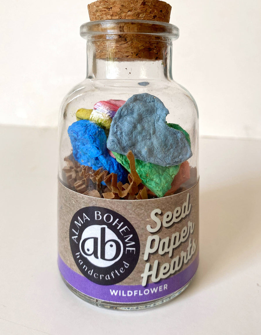 Wildflower Seed Paper Hearts in Glass Jar