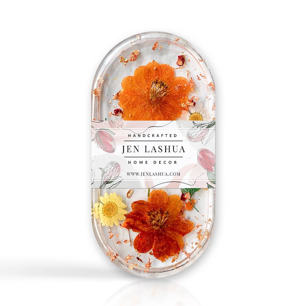 Trinket Dish - Orange & Yellow Flowers