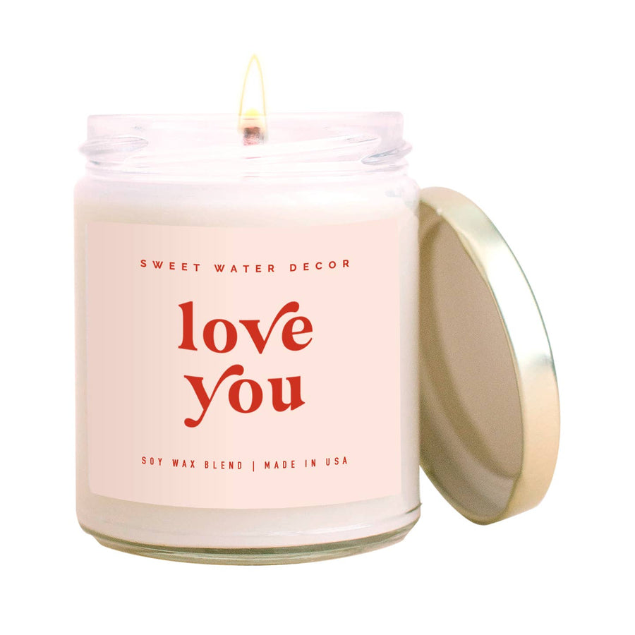Candle - Love You Soy Candle - Clear Jar - Pink and Red 9 oz