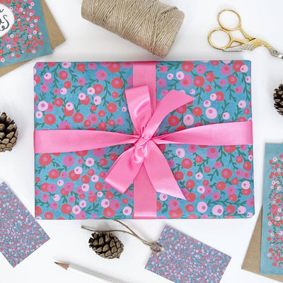 Gift Wrap - Christmas Red & Pink Berries by the sheet