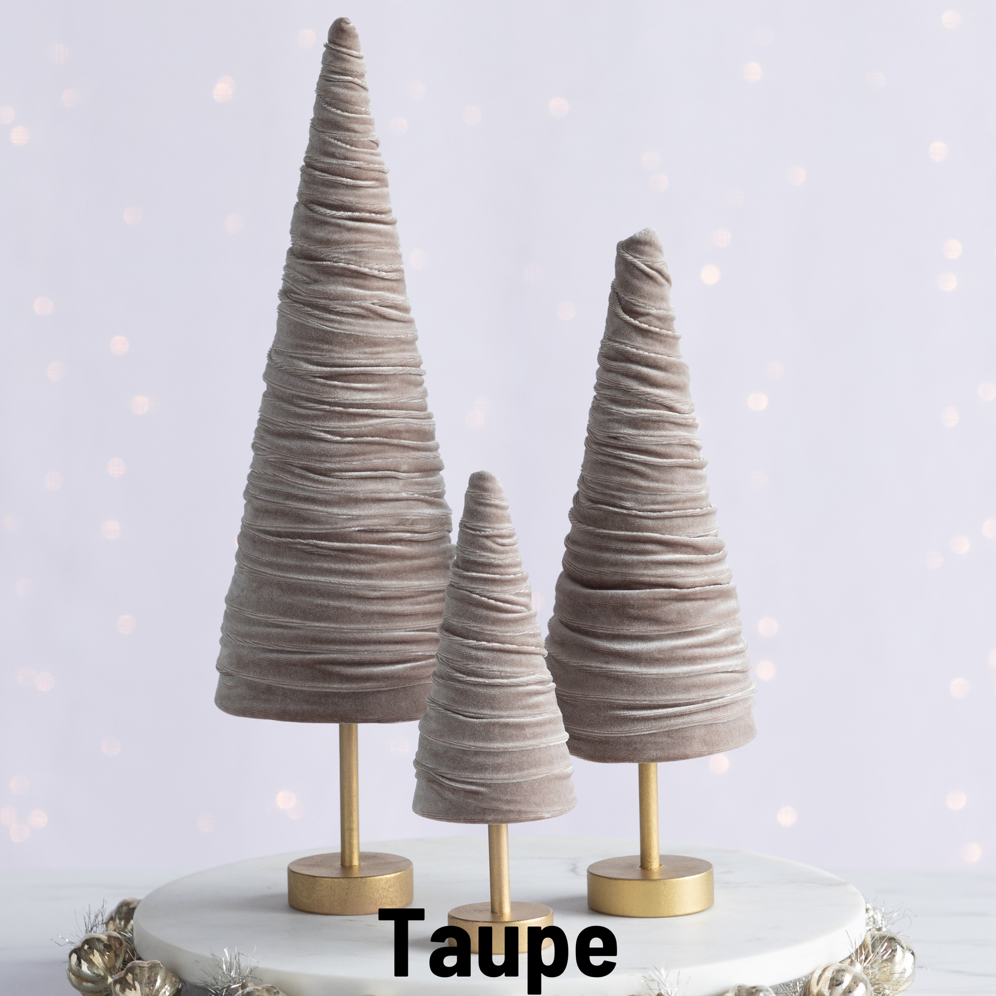 Handmade Pedestal Velvet Trees Taupe (three sizes)
