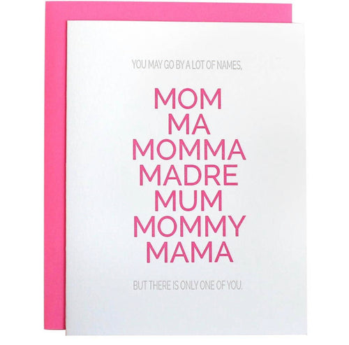 Mother’s Day Card - Mom Many Names Letterpress Card