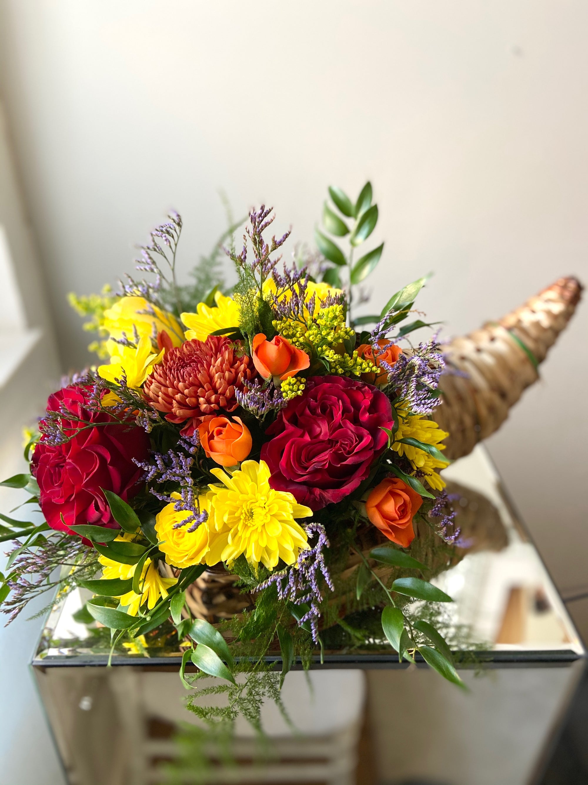 Thanksgiving Floral Cornucopia Centerpiece