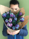 A handtied blue tulips bouquet from holland by Orchard Lane Flowers in Columbus Ohio