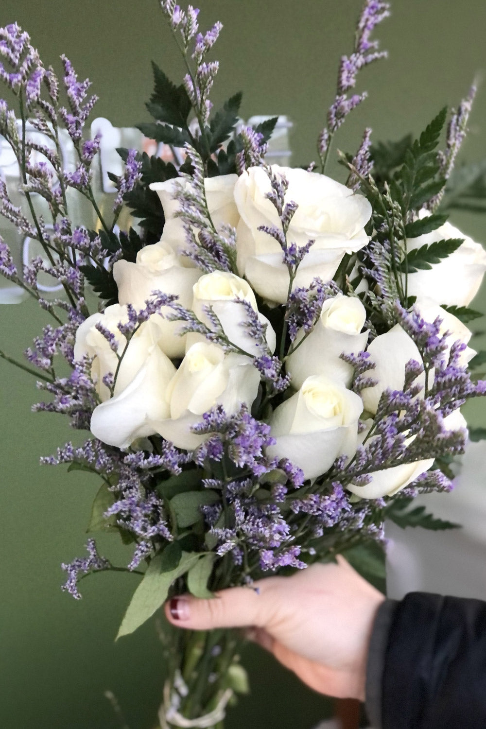 Bouquet of Ivory Roses with Lavender