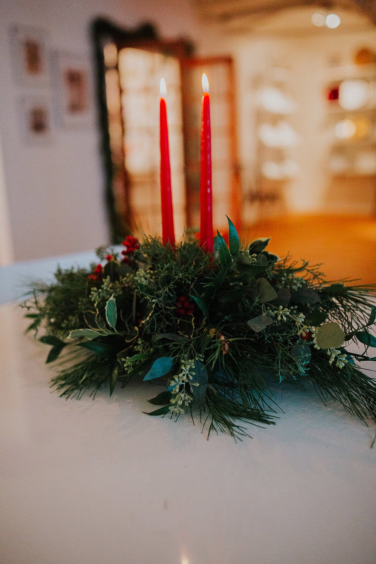 Traditional Holiday Centerpiece with Candle Accents